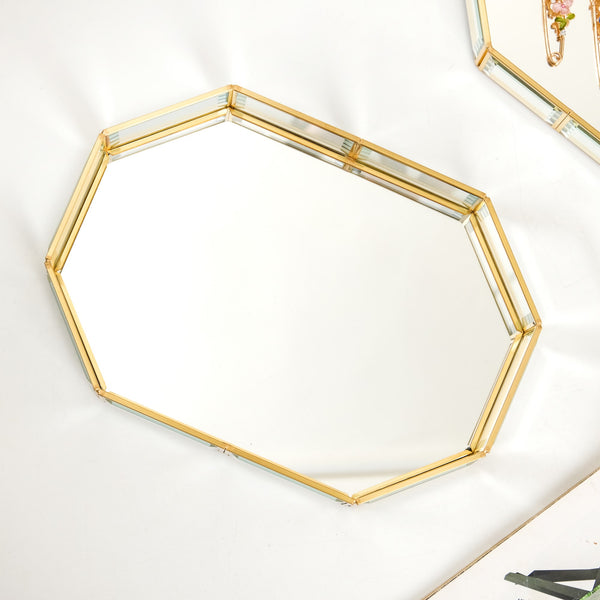 Luxe Geometric Mirror Vanity Tray Gold