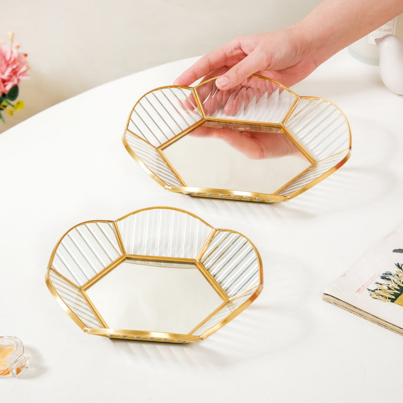 Nested Floral Mirrored Vanity Makeup Trays Set Of 2