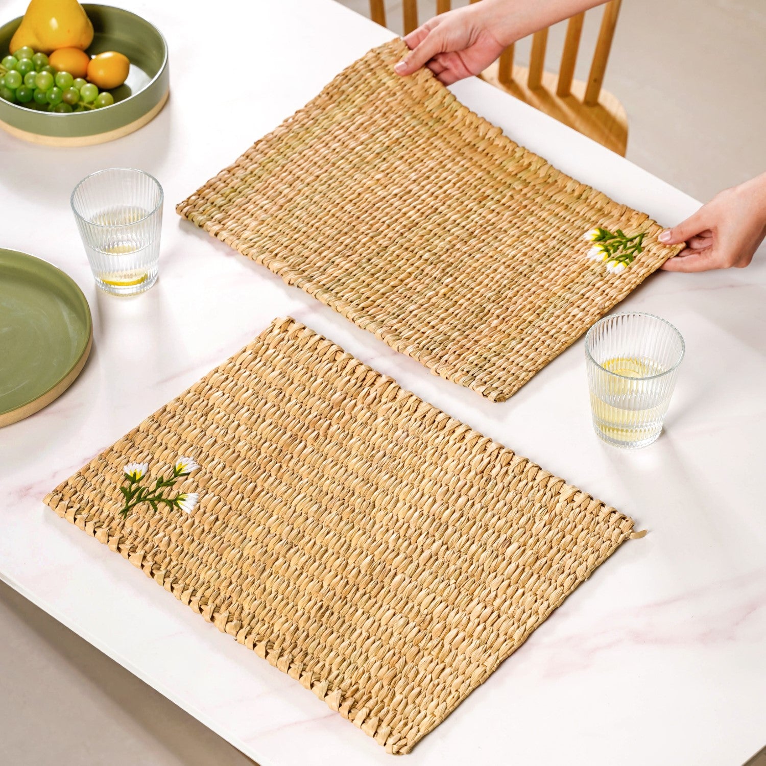 Handwoven Rectangular Kauna Table Mat Set Of 2 Online - Premium Table ...