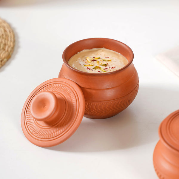 Earthen Clay Pot With Lid Set Of 2 650ml