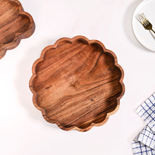 Rustic Scalloped Acacia Serving Platter 30cm