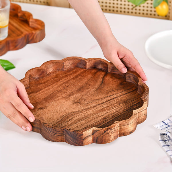 Rustic Scalloped Acacia Serving Platter 30cm