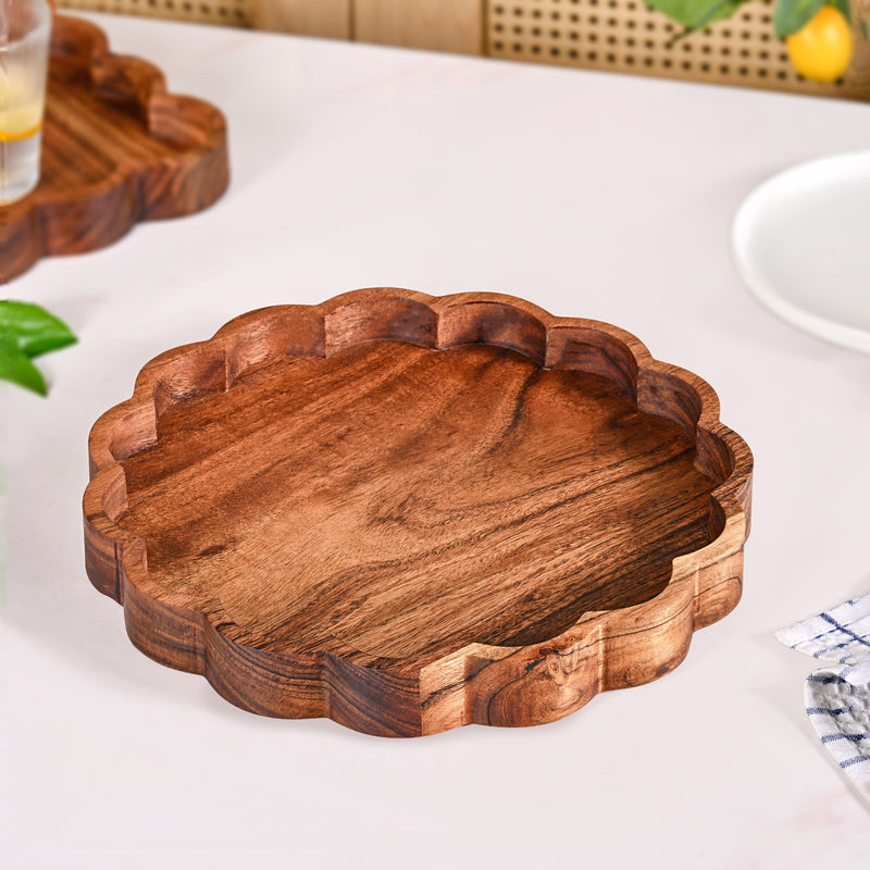 Rustic Scalloped Acacia Serving Tray