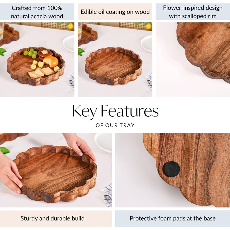 Rustic Scalloped Acacia Serving Tray