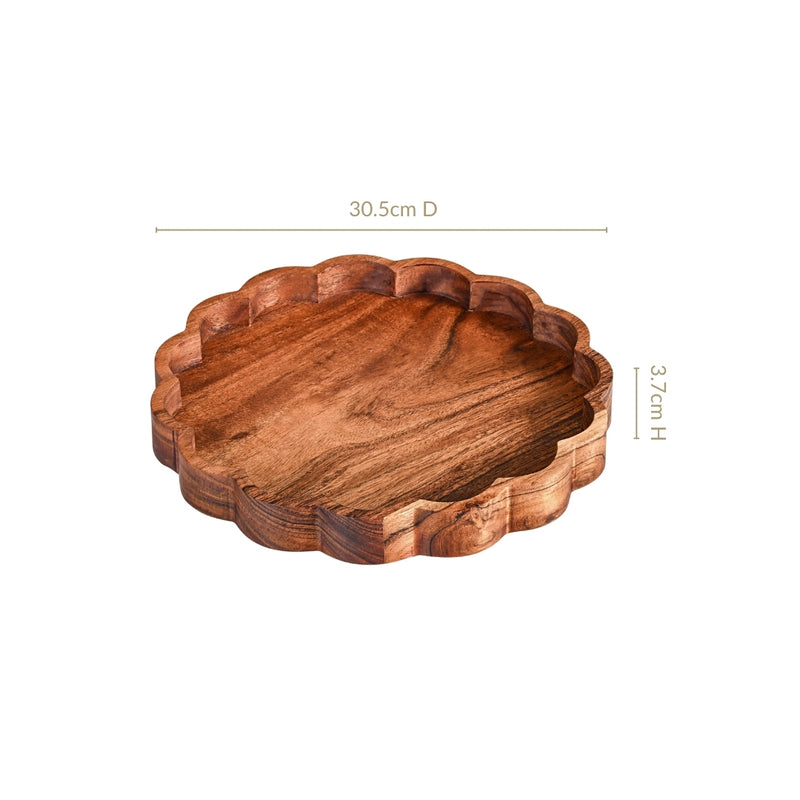 Rustic Scalloped Acacia Serving Tray