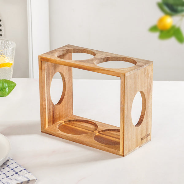Rustic Wooden Cutlery Stand With Glass Holders