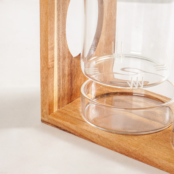 Rustic Wooden Cutlery Stand With Glass Holders