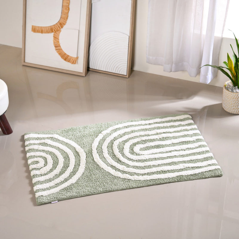 Sage Green Tufted Cotton Anti Slip Floor Mat 82x52cm
