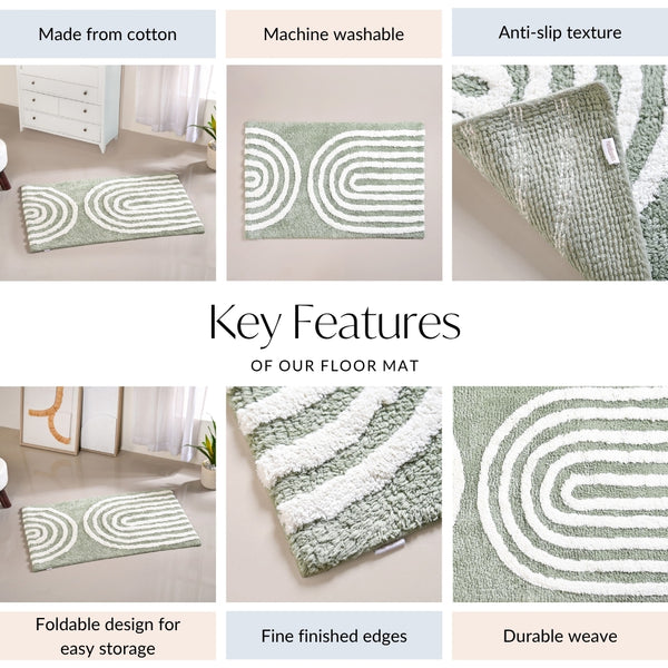 Sage Green Tufted Cotton Anti Slip Floor Mat 82x52cm
