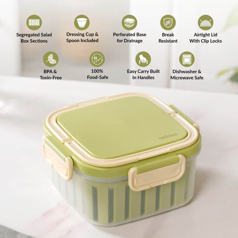 Crispo Salad Box With Dressing Cup And Spoon Green 1350ml
