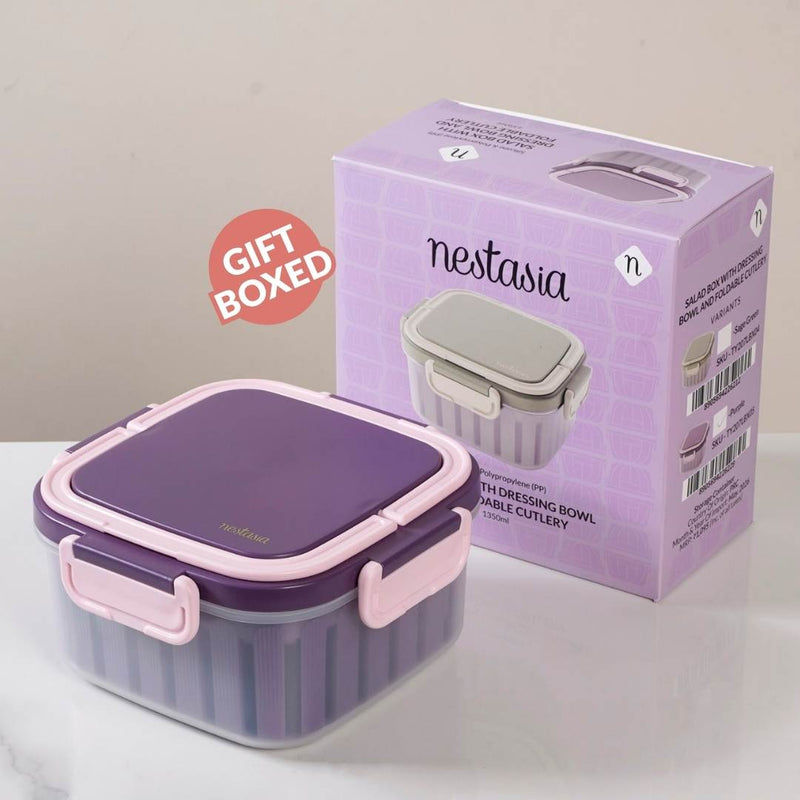 Crispo Salad Box With Dressing Cup And Spoon Purple 1350ml