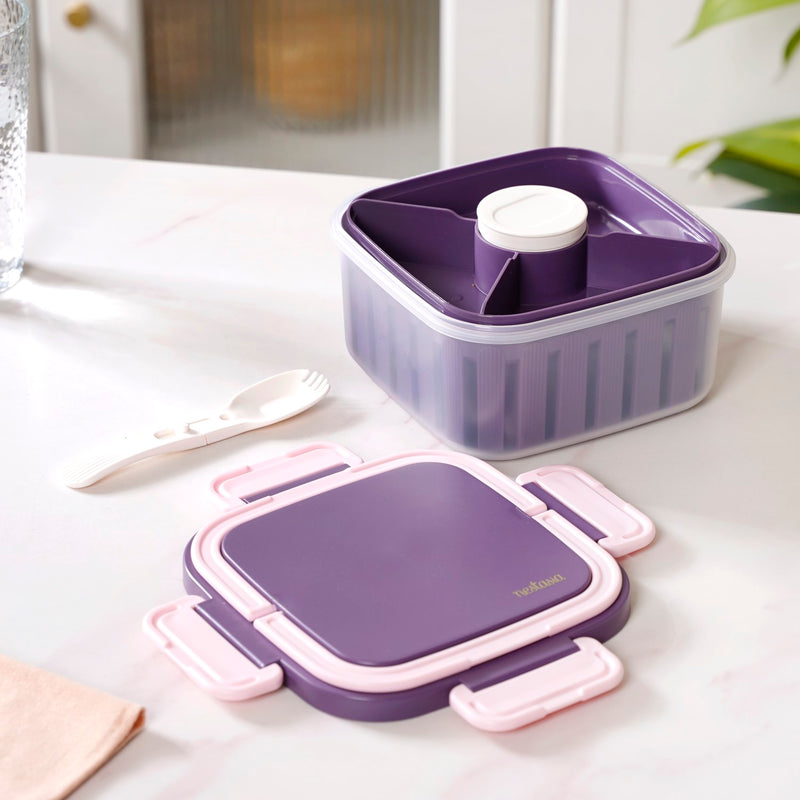 Crispo Salad Box With Dressing Cup And Spoon Purple 1350ml