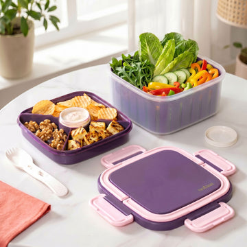 Crispo Salad Box With Dressing Cup And Spoon Purple 1350ml