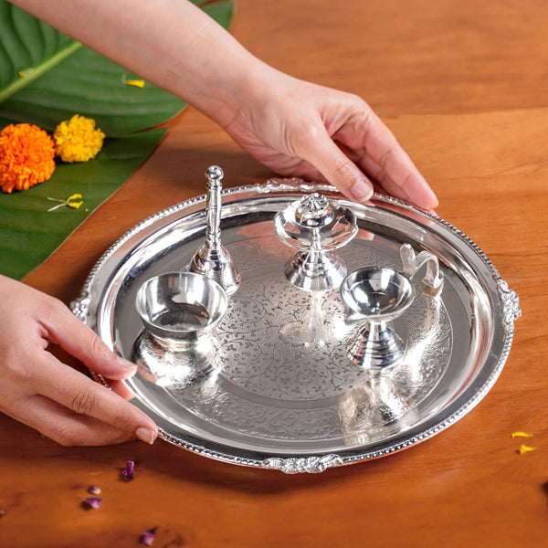 Sankalp Pooja Thali Set Of 5 With Diya And Ghanti