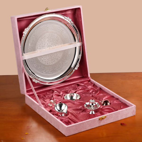 Sankalp Pooja Thali Set Of 5 With Diya And Ghanti