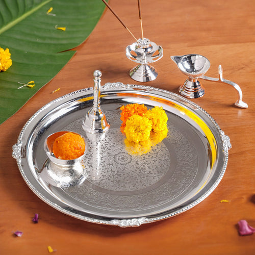 Sankalp Pooja Thali Set Of 5 With Diya And Ghanti