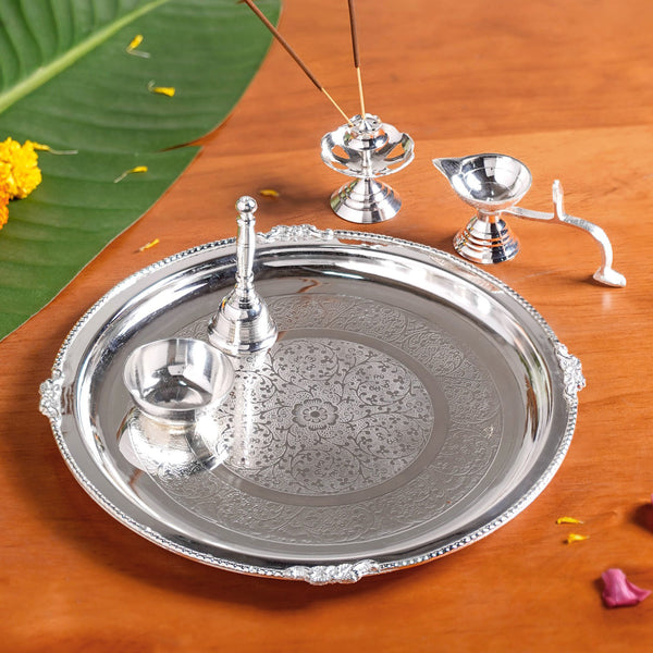 Sankalp Pooja Thali Set Of 5 With Diya And Ghanti