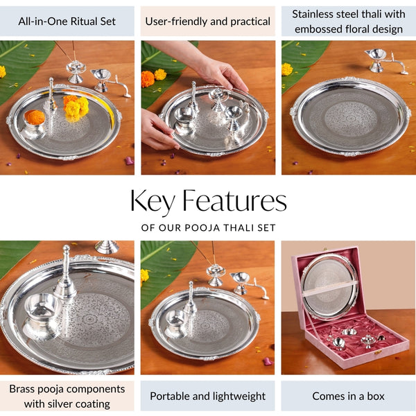 Sankalp Pooja Thali Set Of 5 With Diya And Ghanti