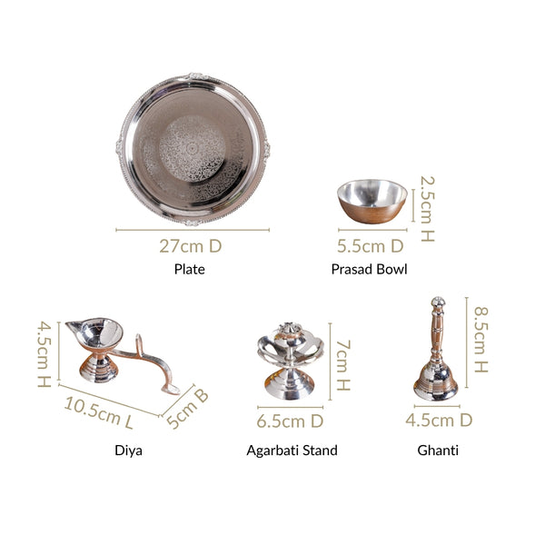 Sankalp Pooja Thali Set Of 5 With Diya And Ghanti