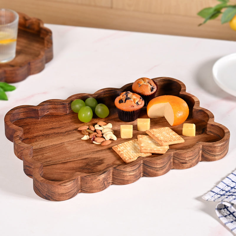 Scallop Acacia Wood Rectangle Serving Tray