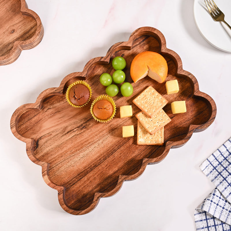 Scallop Acacia Wood Rectangle Serving Tray