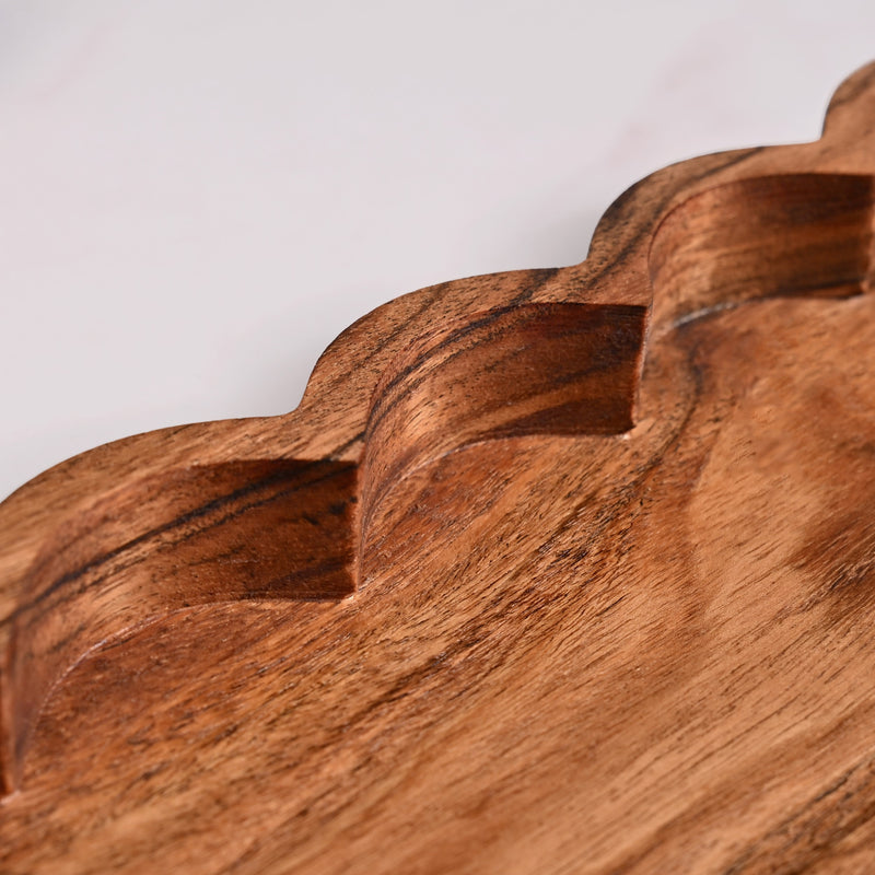 Scallop Acacia Wood Rectangle Serving Tray