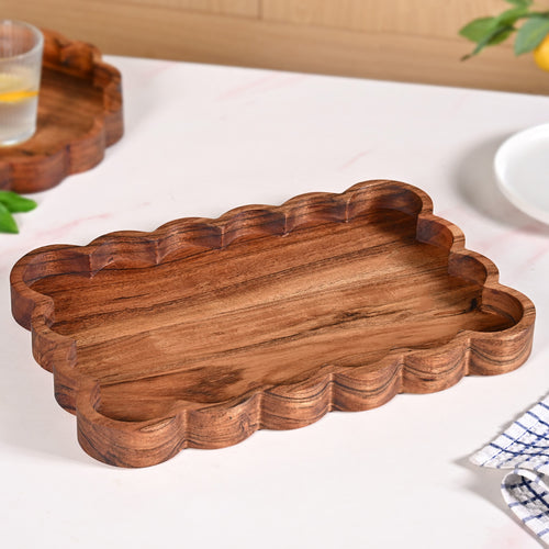 Scallop Acacia Wood Rectangle Serving Tray