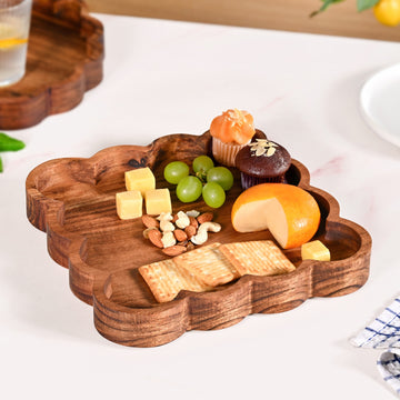 Scallop Acacia Wood Square Serving Tray