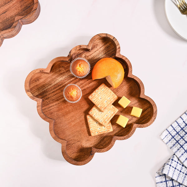 Scallop Acacia Wood Square Serving Platter 26x26cm