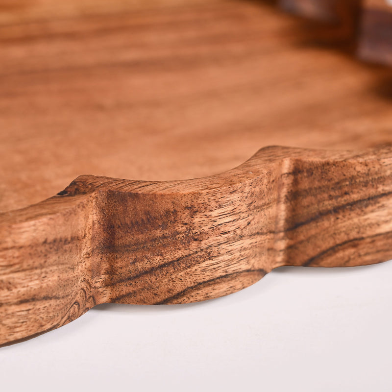 Scallop Acacia Wood Square Serving Tray