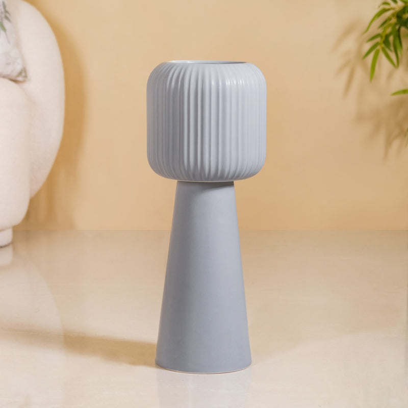 Ribbed Tall Flower Vase Grey