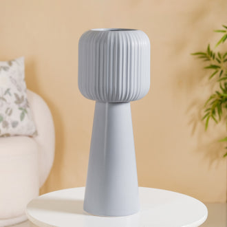 Ribbed Tall Flower Vase Grey