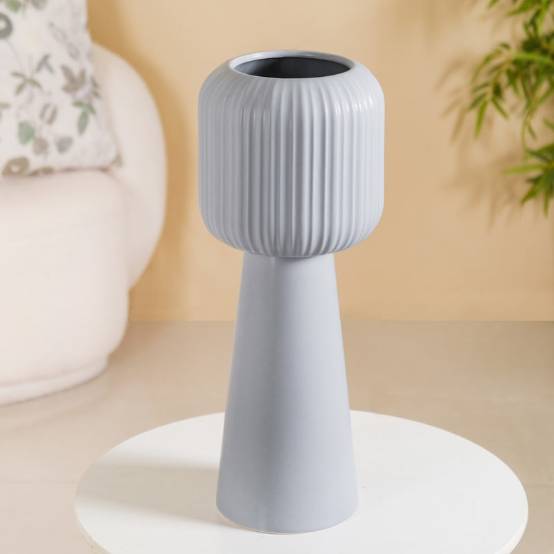 Ribbed Tall Flower Vase Grey