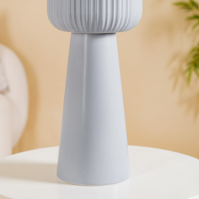 Ribbed Tall Flower Vase Grey