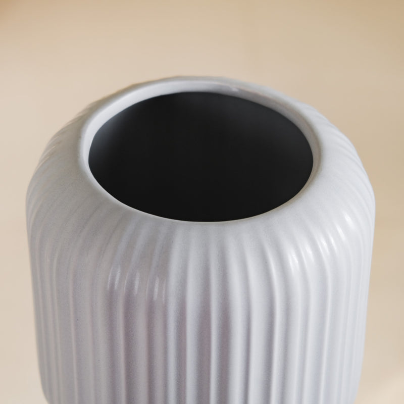 Ribbed Tall Flower Vase Grey