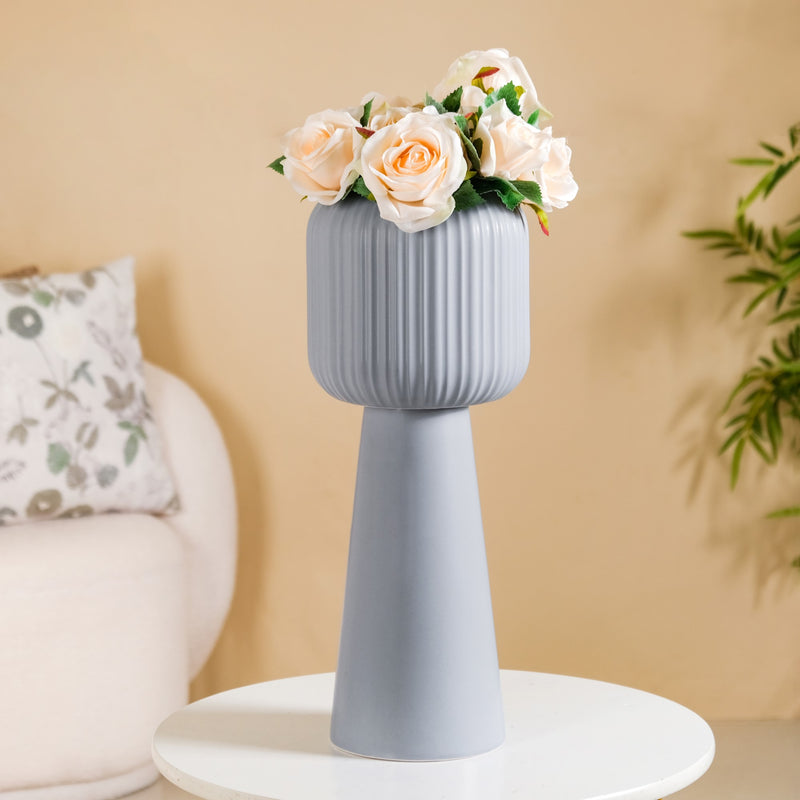 Ribbed Tall Flower Vase Grey