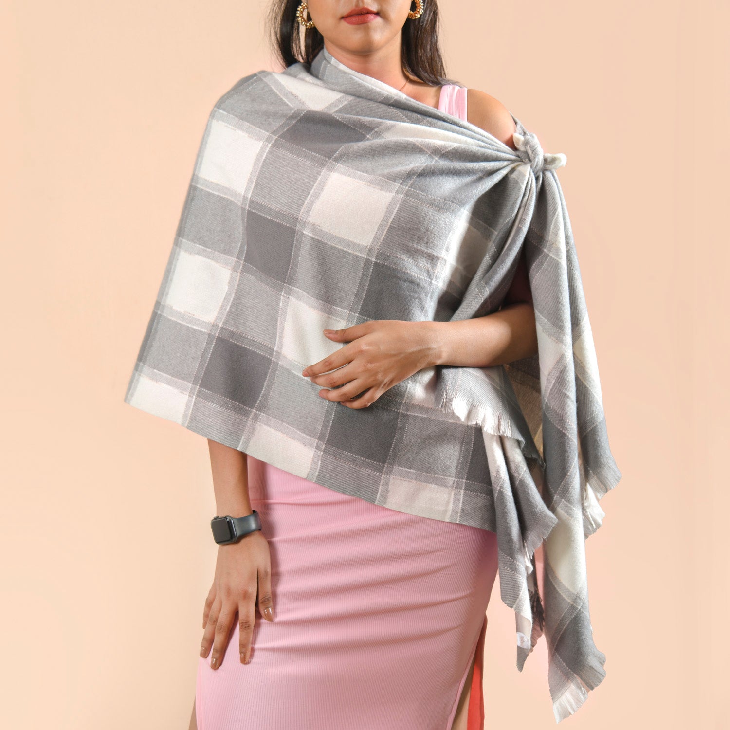 Checked Warm Shawl Scarf Grey Online Premium Scarf Nestasia