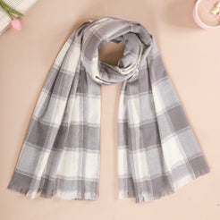 Checked Warm Winter Shawl Scarf Grey