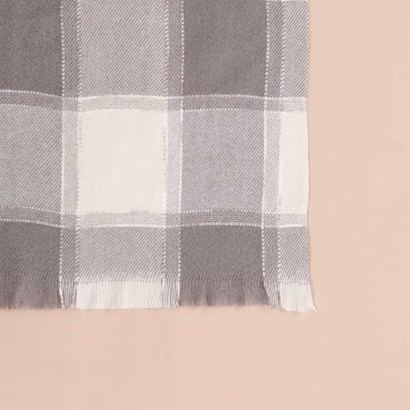 Checked Warm Winter Shawl Scarf Grey