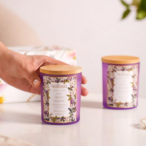 Jasmine Scented Candle Jar With Lid Set Of 2