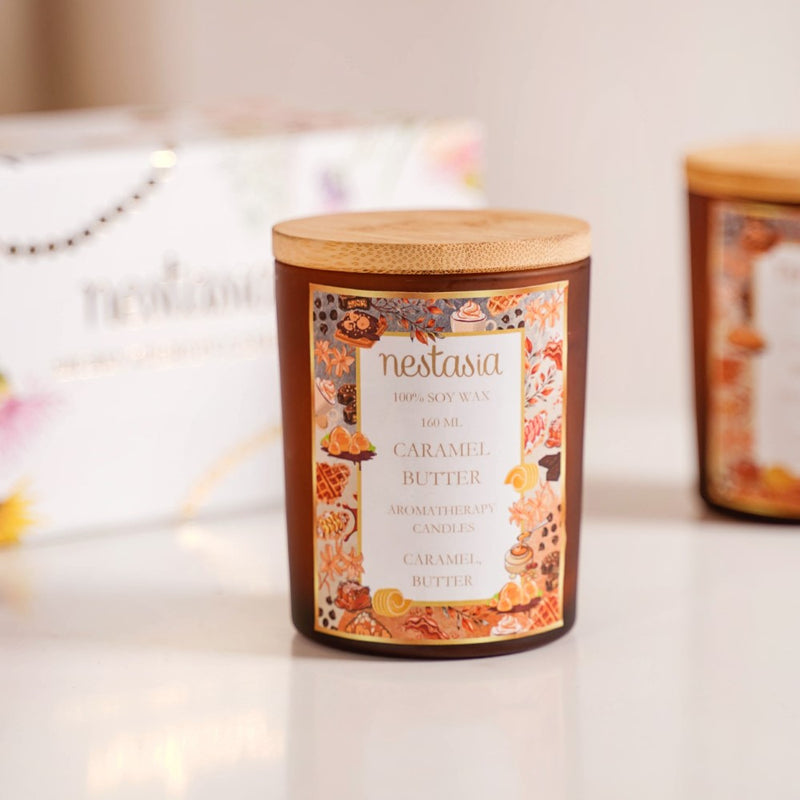 Caramel & Woodberry Scented Candles Jars Set Of 2- Caramel Scented Candles, Woodberry Candle, Scented Candle Set, Aromatic Candle Collection