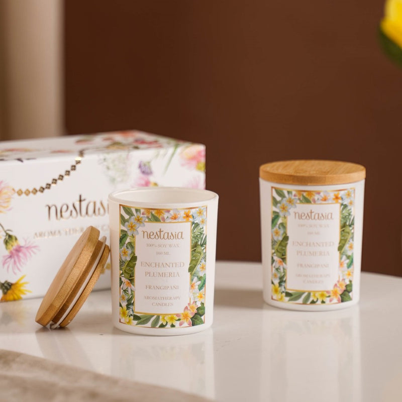 Plumeria Scented Candle Jar With Lid Set Of 2