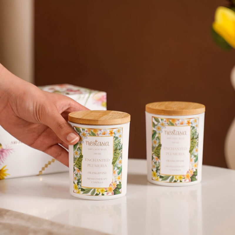 Plumeria Scented Candle Jar With Lid Set Of 2