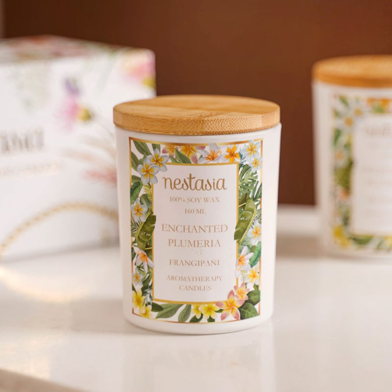Plumeria Scented Candle Jar With Lid Set Of 2