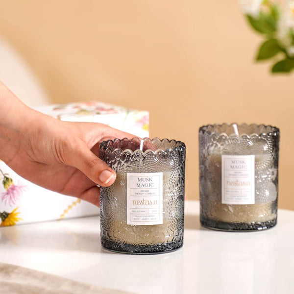 Musk Scented Soy Wax Votive Candle Jar Set Of 2