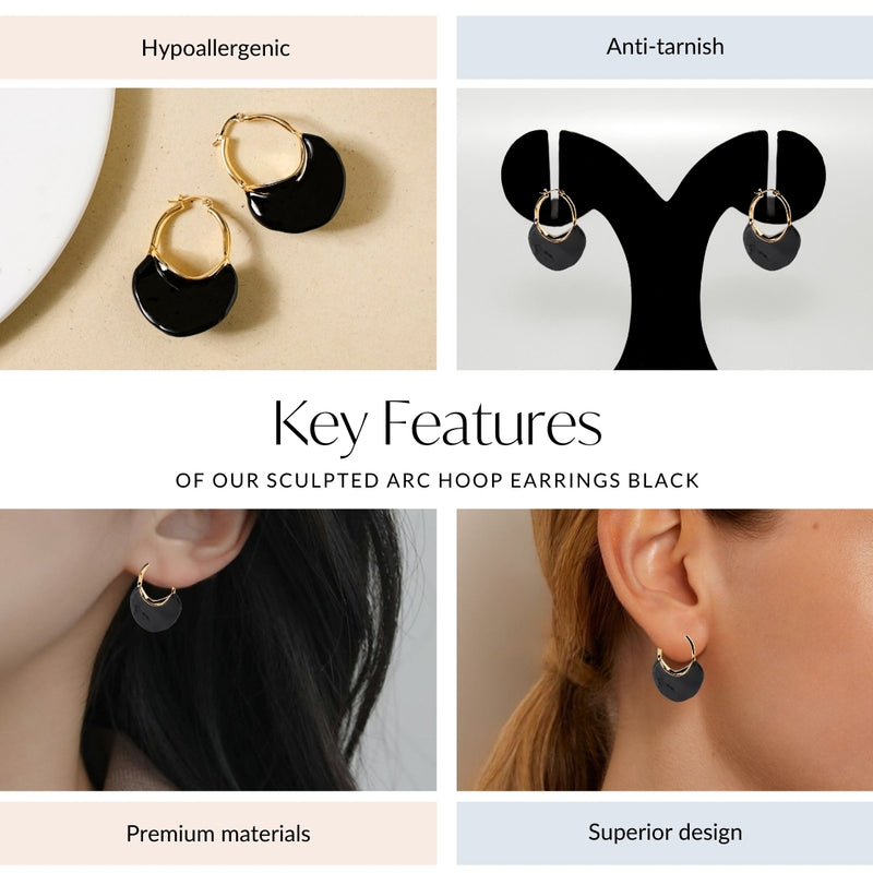 Sculpted Arc Hoop Earrings Black