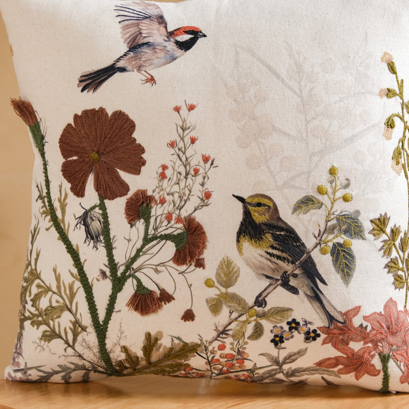 Serene Songbird Cotton Slub Cushion Cover