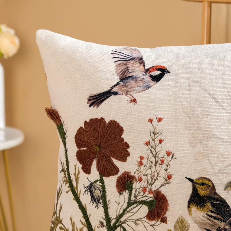 Serene Songbird Cotton Slub Cushion Cover