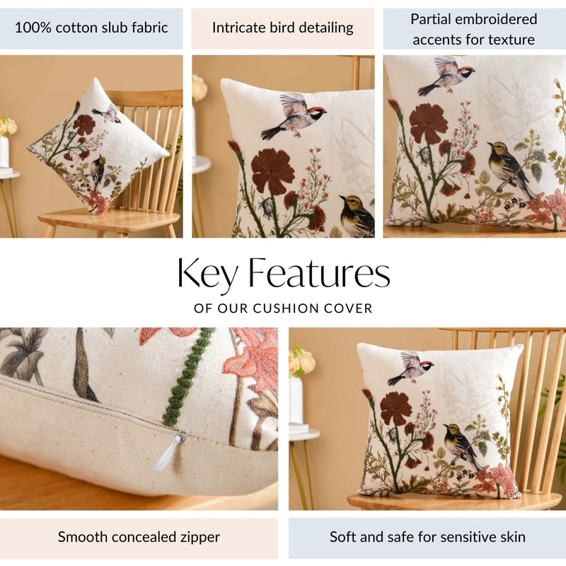 Serene Songbird Cotton Slub Cushion Cover