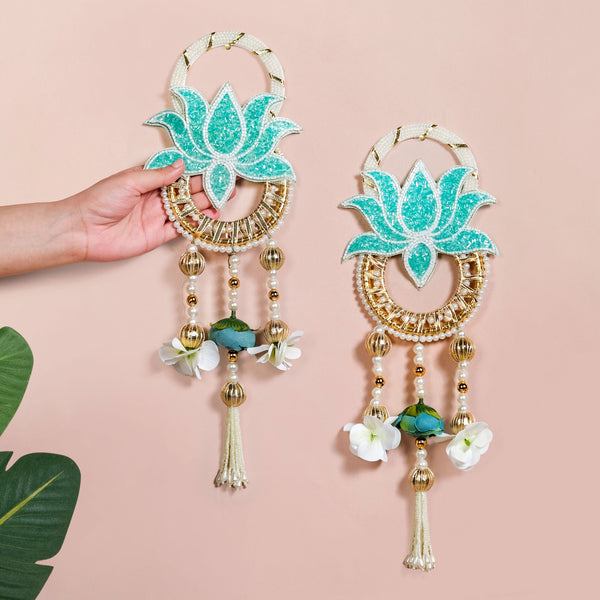 Lotus Bloom Wall Hanging Set Of 2 Mint Blue